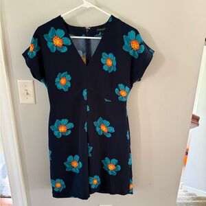 Banana Republic Navy Dress with Teal Floral Design